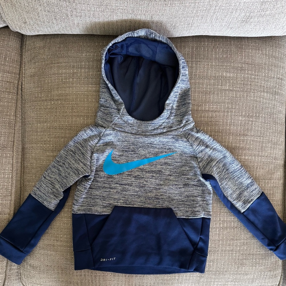 Nike Kids Heather Gray and Navy Hoodie